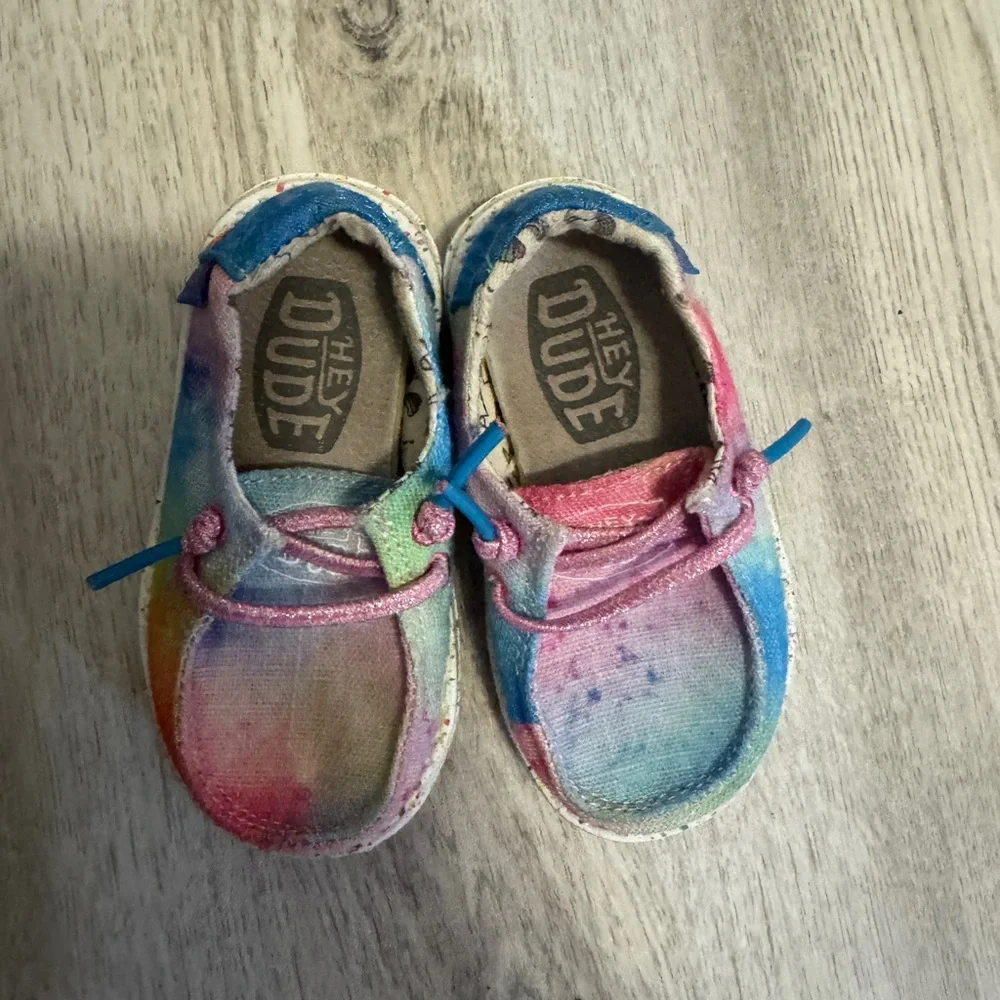 Hey Dude Blue and Pink Moccasins with Artistic Design